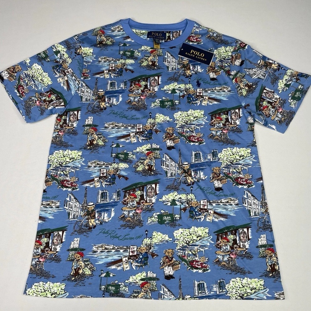Polo Ralph Lauren Boys Size MEDIUM (10-12) Polo Bear Short Sleeve Blue T-Shirt